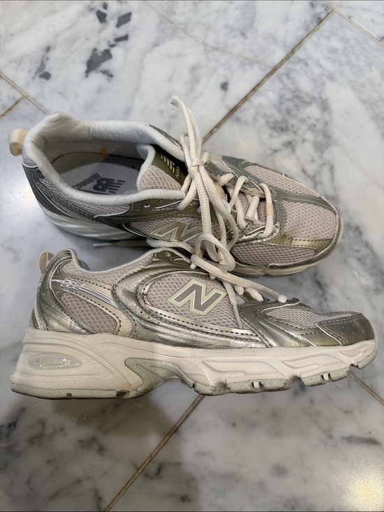 New Balance Shoes - New Balance Running Sneakers in Metallic Silver & Cream